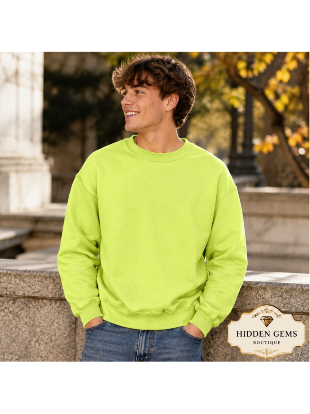 Men's Hanes Crewneck Sweatshirt Size L Neon Lime